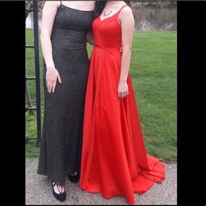 Red satin prom dress